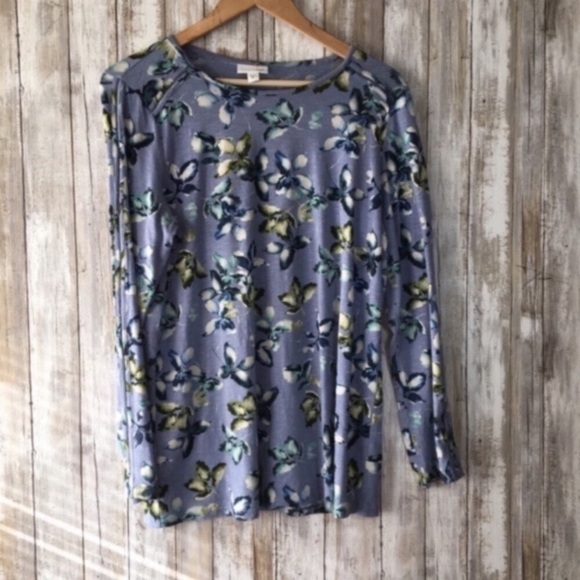 J. Jill Blue Falling Leaves 3/4 Sleeve Blouse - Picture 2 of 5